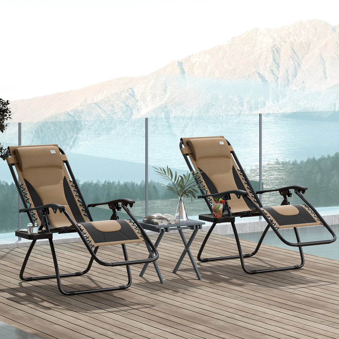 Zero Gravity Lounger Chair Set of 2, Folding Reclining Patio Chair with Padded Seat, Cup Holder, Soft Cushion and Headrest for Poolside, Camping, Coffee