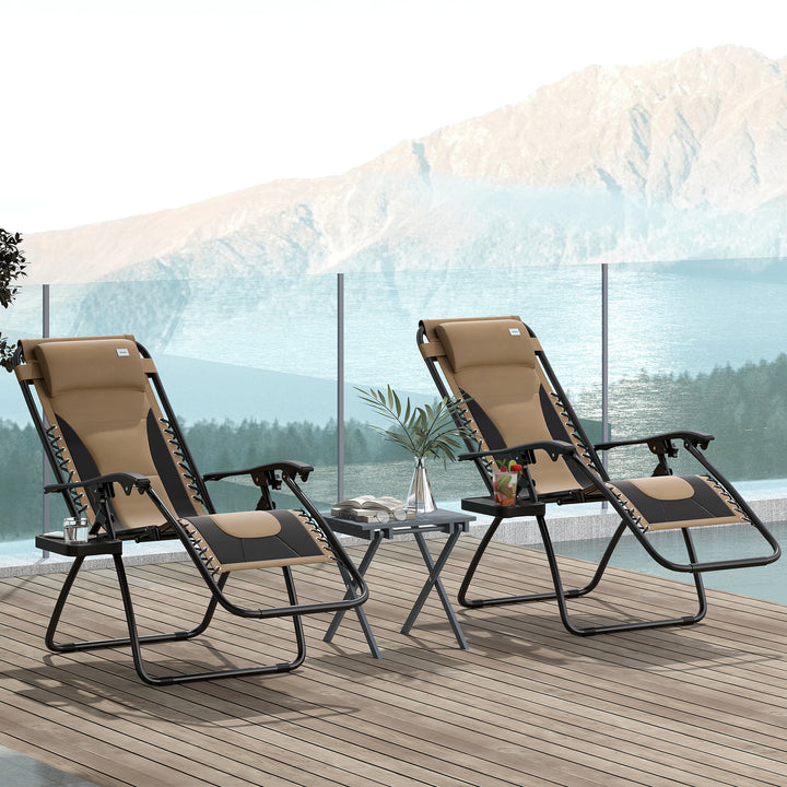 Zero Gravity Lounger Chair Set of 2, Folding Reclining Patio Chair with Padded Seat, Cup Holder, Soft Cushion and Headrest for Poolside, Camping, Coffee