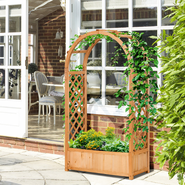Raised Garden Bed with Arch Trellis, Freestanding Garden Planter Box for Vine Climbing Plant Flower Herb
