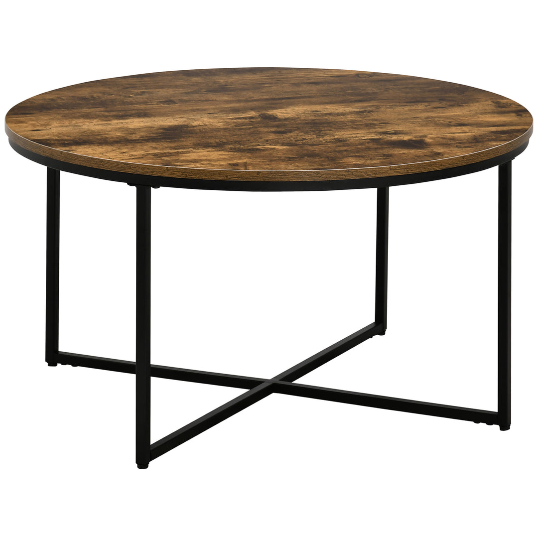 Round Coffee Table, Industrial Side Table with Metal Frame, Large Coffee Tables for Living Room, Bedroom, Rustic Brown