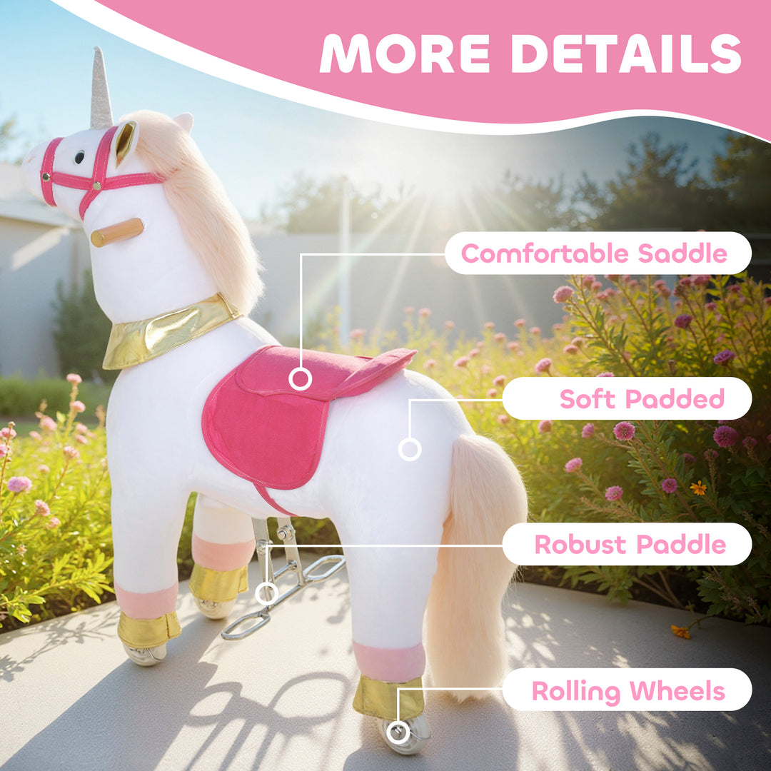 Kids Rocking Horse, Plush Walking Horse with Wheels, Ride On Unicorn Toy for Ages 3-5 Years Old