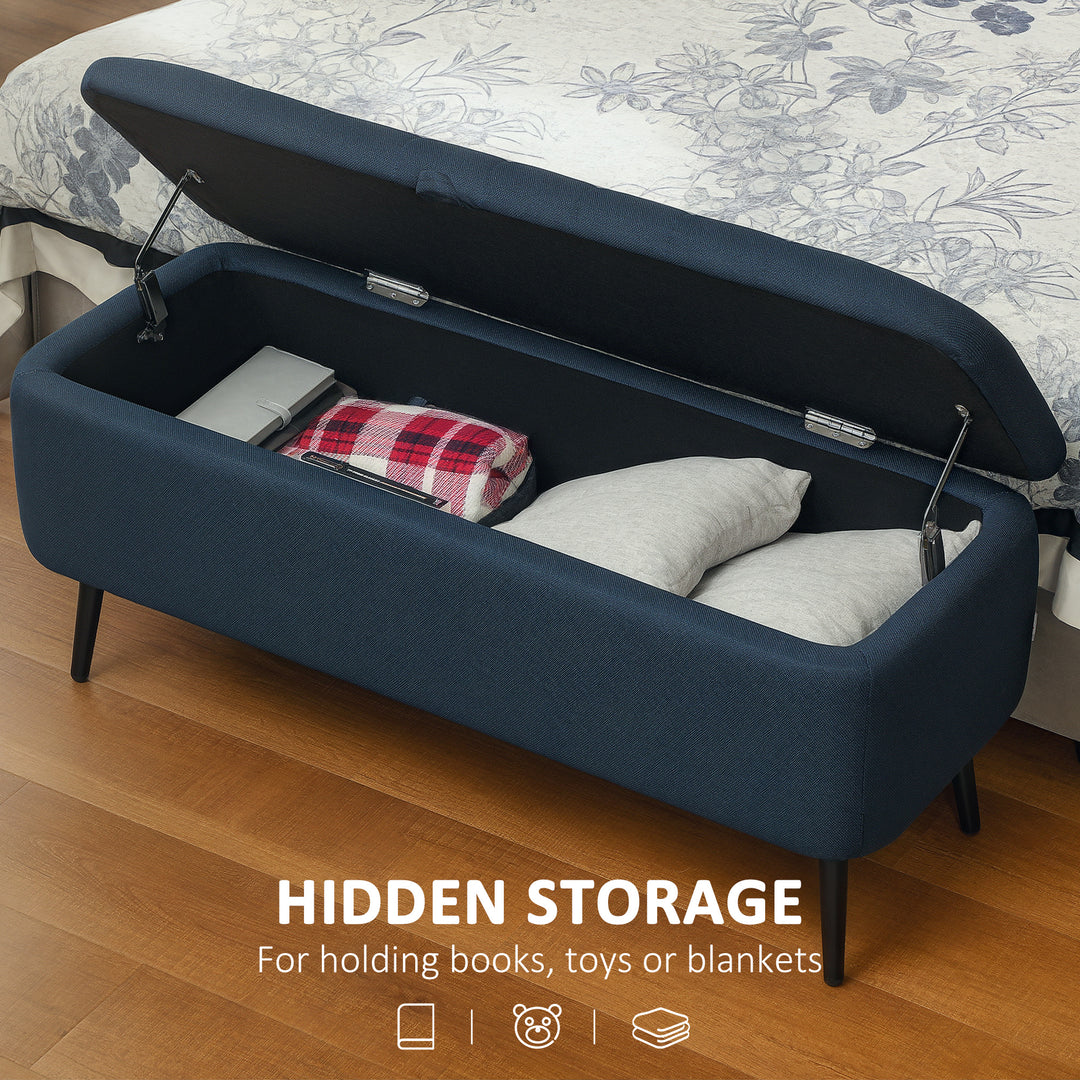 92 x 31cm Linen-Look Storage Ottoman - Dark Blue