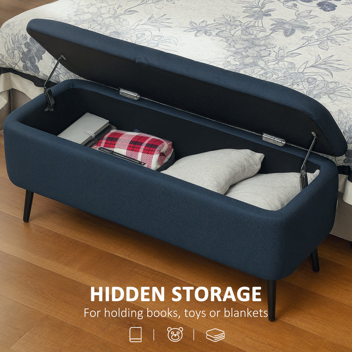 92 x 31cm Linen-Look Storage Ottoman - Dark Blue