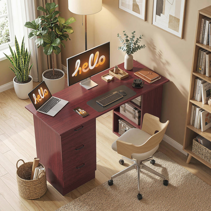 Computer Desk, Writing Table, PC Workstation with 3 Storage Shelves an