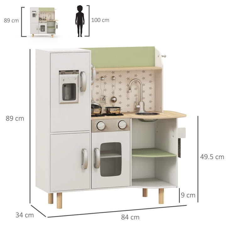 AIYAPLAY Toy Kitchen, Kids Play Kitchen Role Playing Game with Phone, Ice Maker, Stove, Sink, Utensils, for 3-6 Years, White | Aosom UK