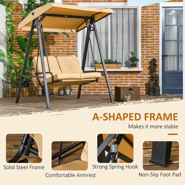 Two-Seater Garden Swing Bench, with Adjustable Canopy - Beige