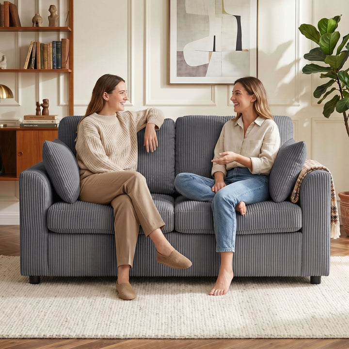 2 Seater Sofa, Corduroy Small Couch with Spring Cushion, Wide and Deep
