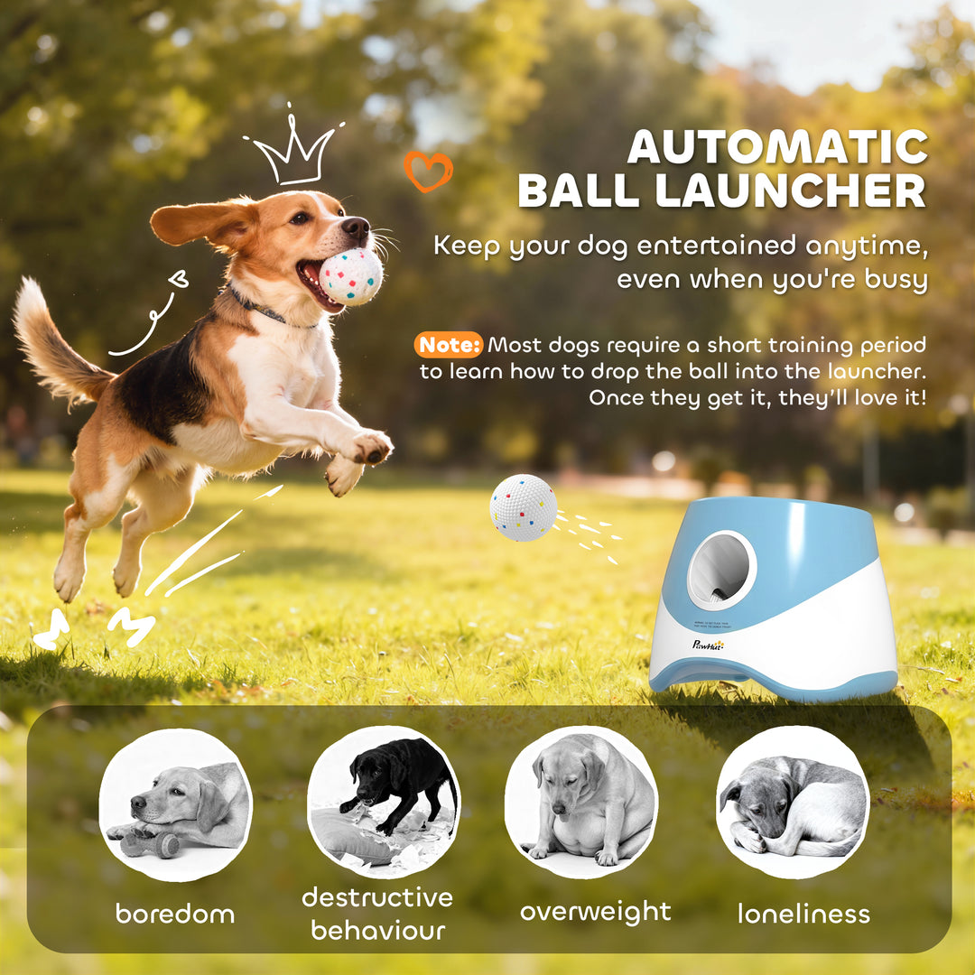 Automatic Dog Ball Launcher with 5 ETPU Balls 5.8 cm, 3 Distance Setti