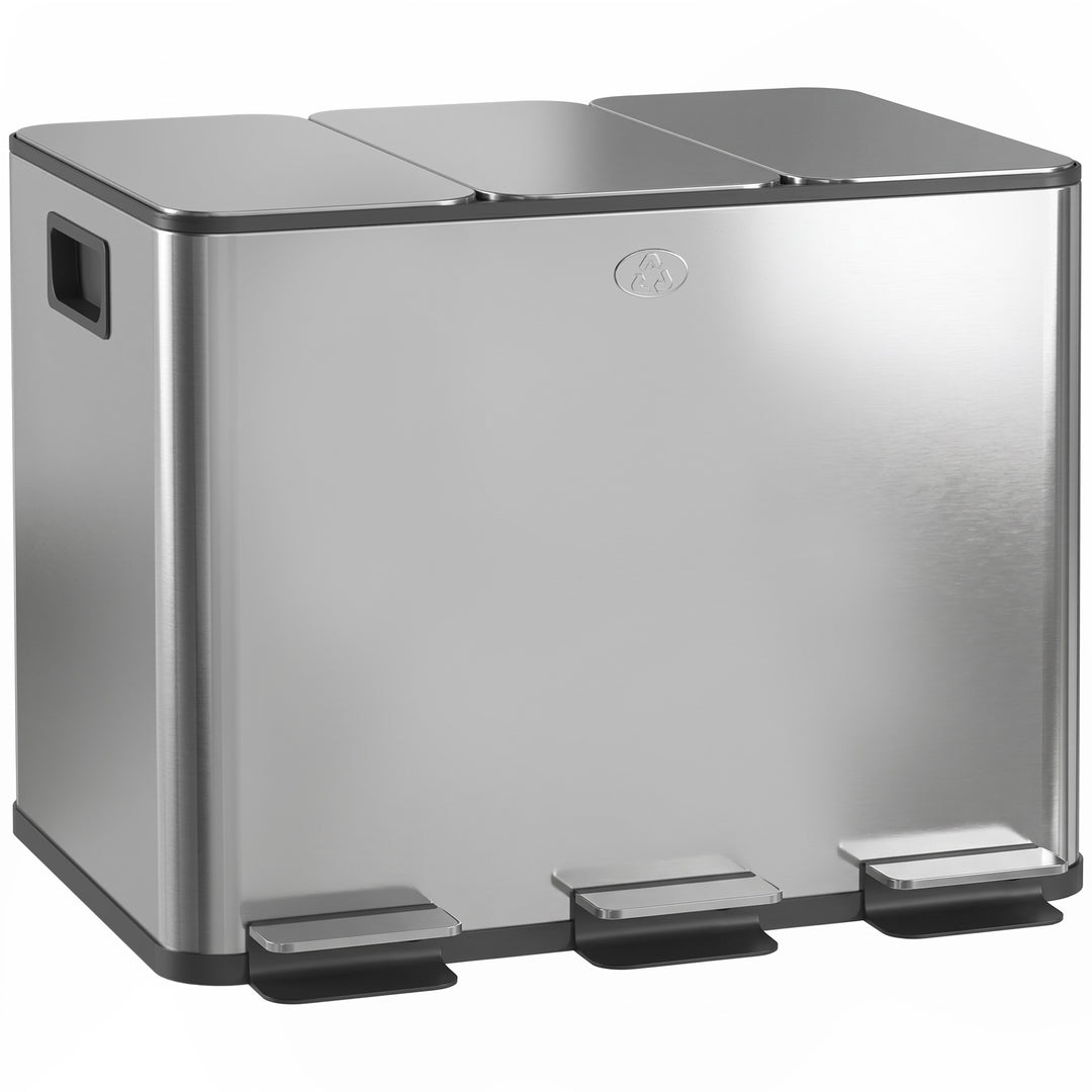 3 x 20L Pedal Bin, Steel Triple Kitchen Bin with Soft Close Lid, Remov