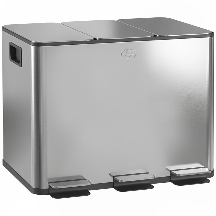 3 x 20L Pedal Bin, Steel Triple Kitchen Bin with Soft Close Lid, Remov