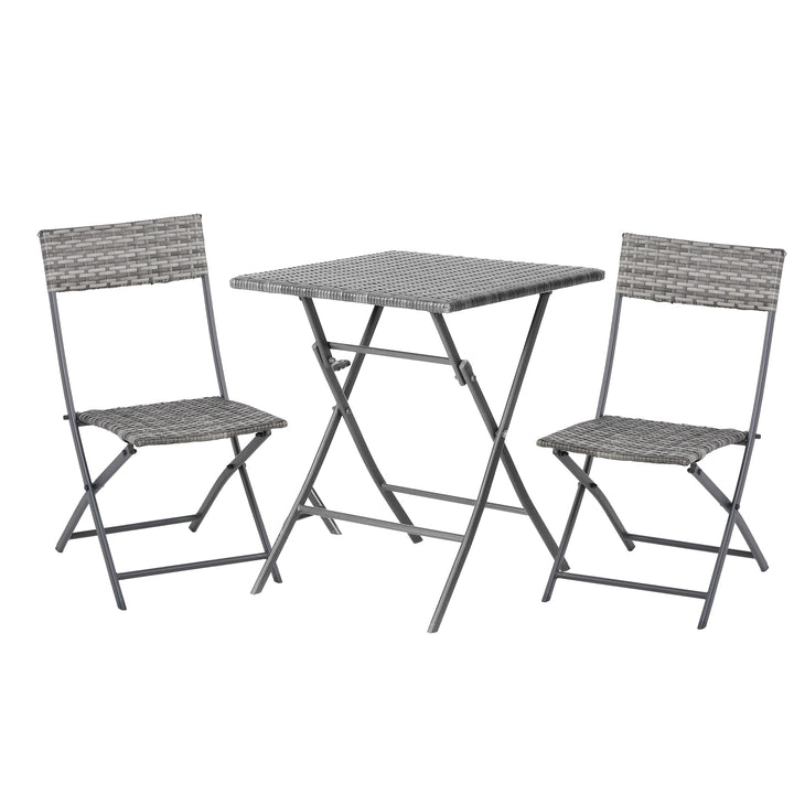 Outsunny PE Rattan Garden Furniture 2 Seater Patio Bistro Set Folding for 2 Outdoor Table and Chair Set (Grey) | Aosom UK