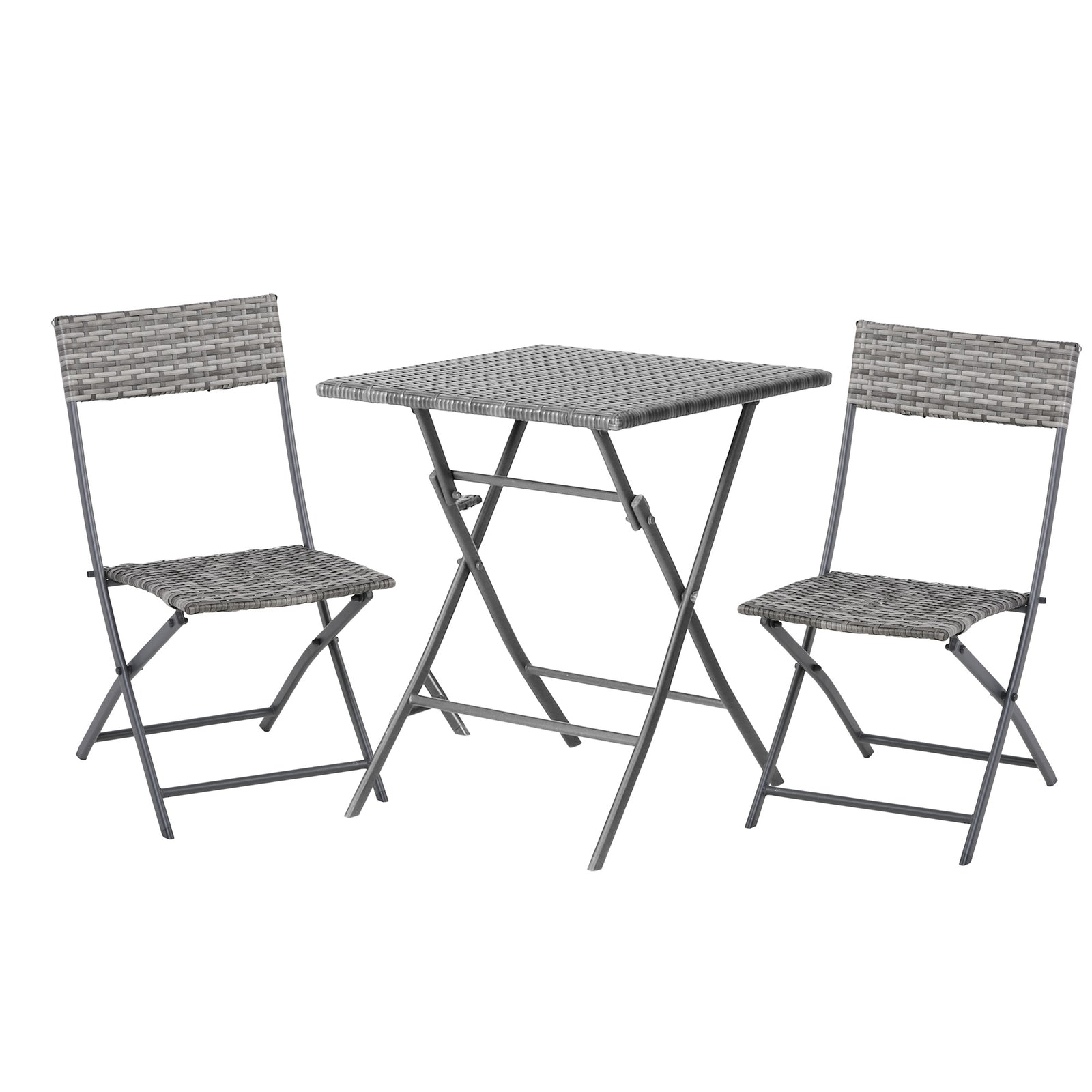 2-Seater Chair Bistro Set Garden Patio Table & Chair Black Rattan Furniture Grey