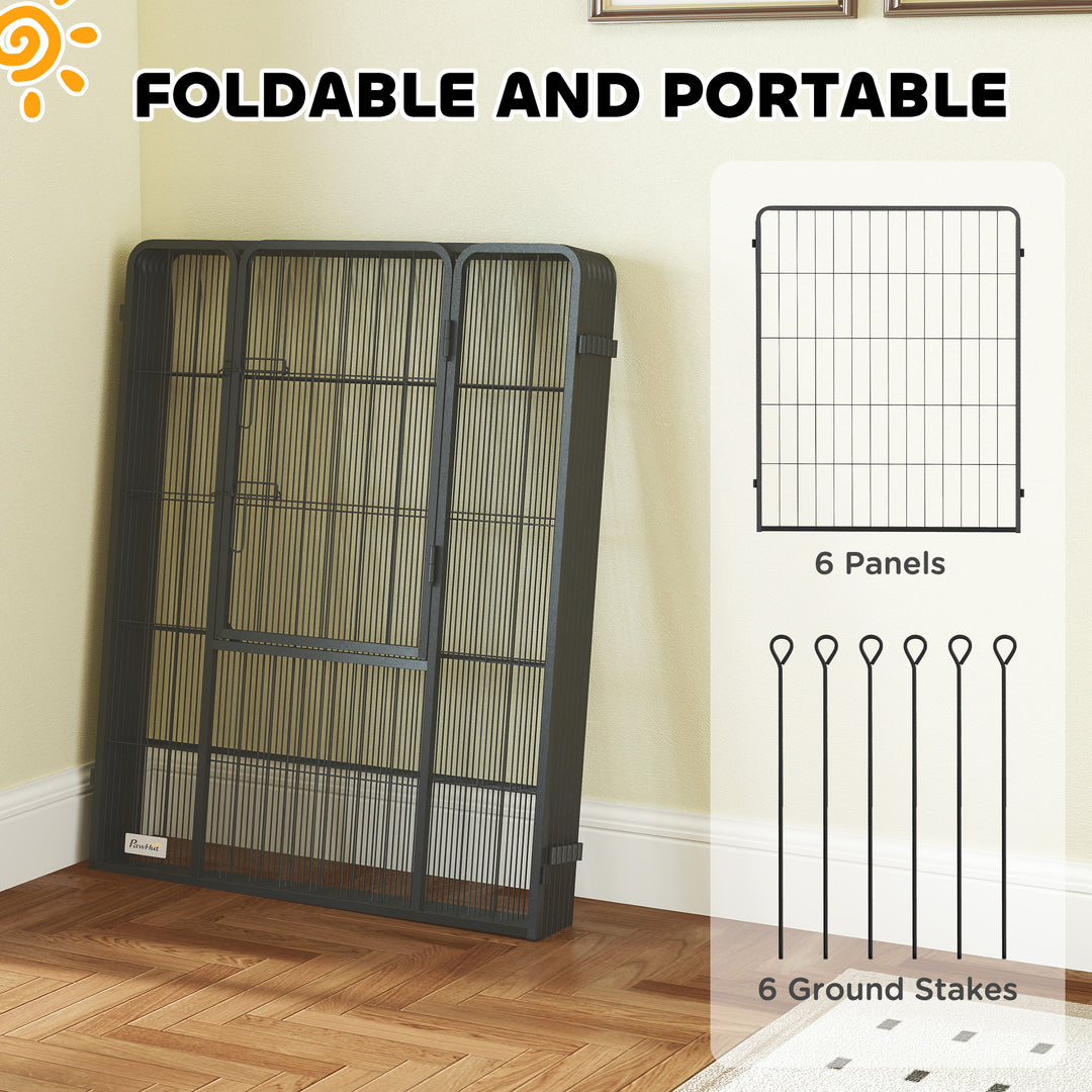 6 Panels Dog Playpen, Portable Detachable Puppy Pen with Door, for Large Dogs, 100cm High, Grey