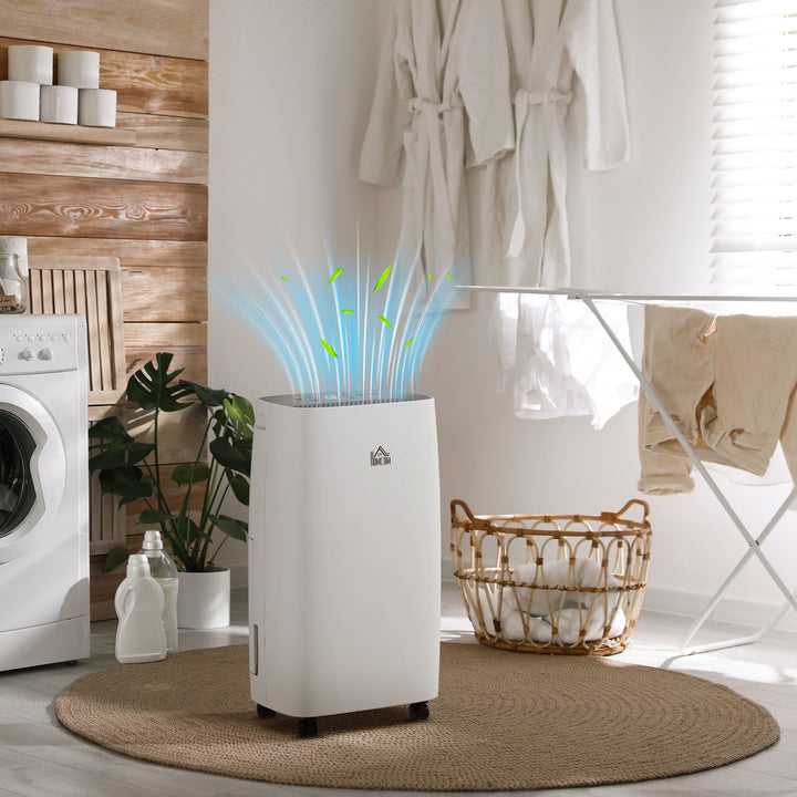 12L/Day Dehumidifier with Continuous Drainage, 2.5L Water Tank, 24H Timer, Humidity Display, for Home Damp, Condensation, Mould and Laundry Drying, White