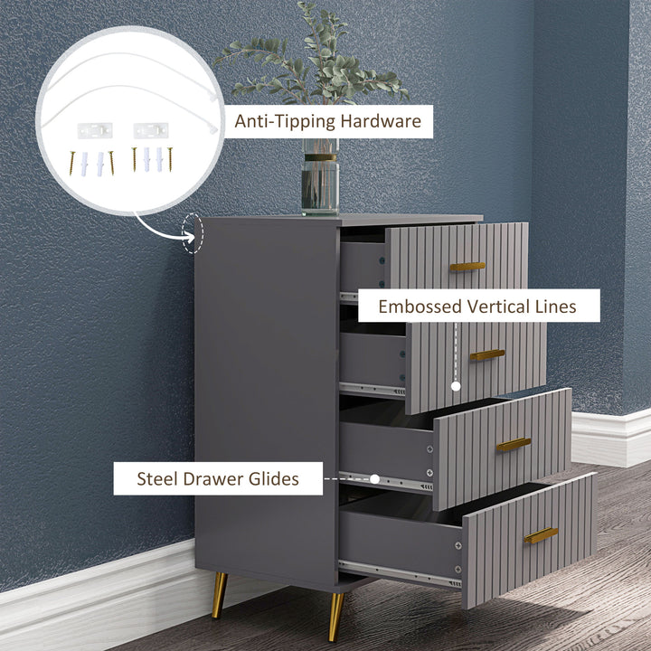 HOMCOM Bedroom Chest of Drawers, Modern 4-Drawer Dresser, Storage Drawer Unit with Aluminium Legs, Dark Grey | Aosom UK