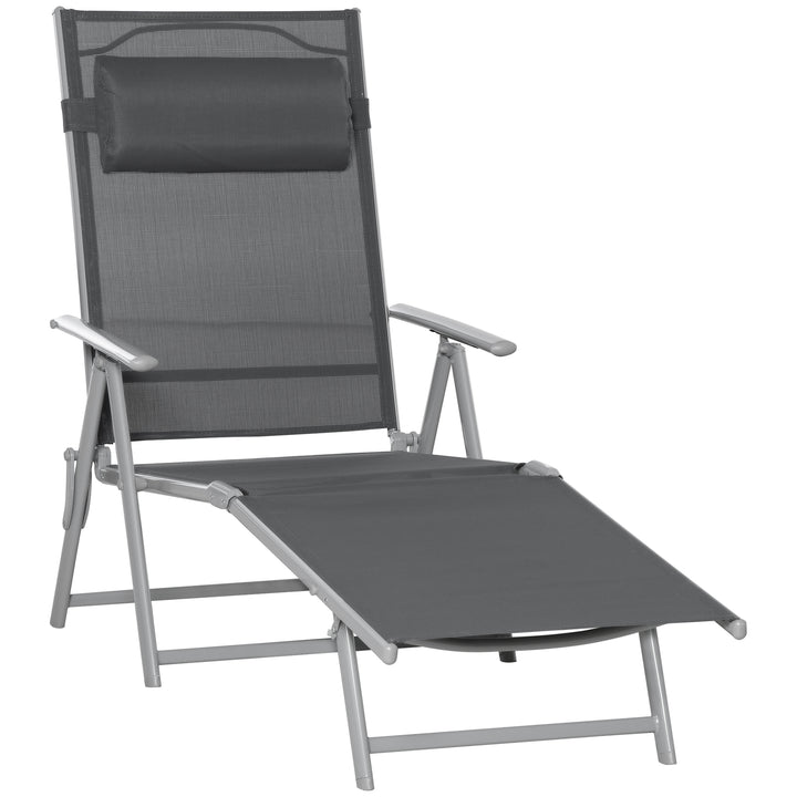 Outsunny Outdoor Folding Chaise Lounge Chair Recliner with Portable Design & 7 Backrest Positions , Steel Fabric Sun Lounger, Dark Grey | Aosom UK