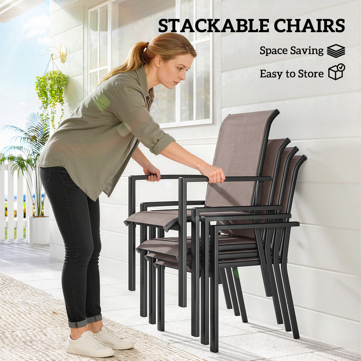 5 Pieces Outdoor Dining Set for 4, Garden Table and Stackable Chairs w