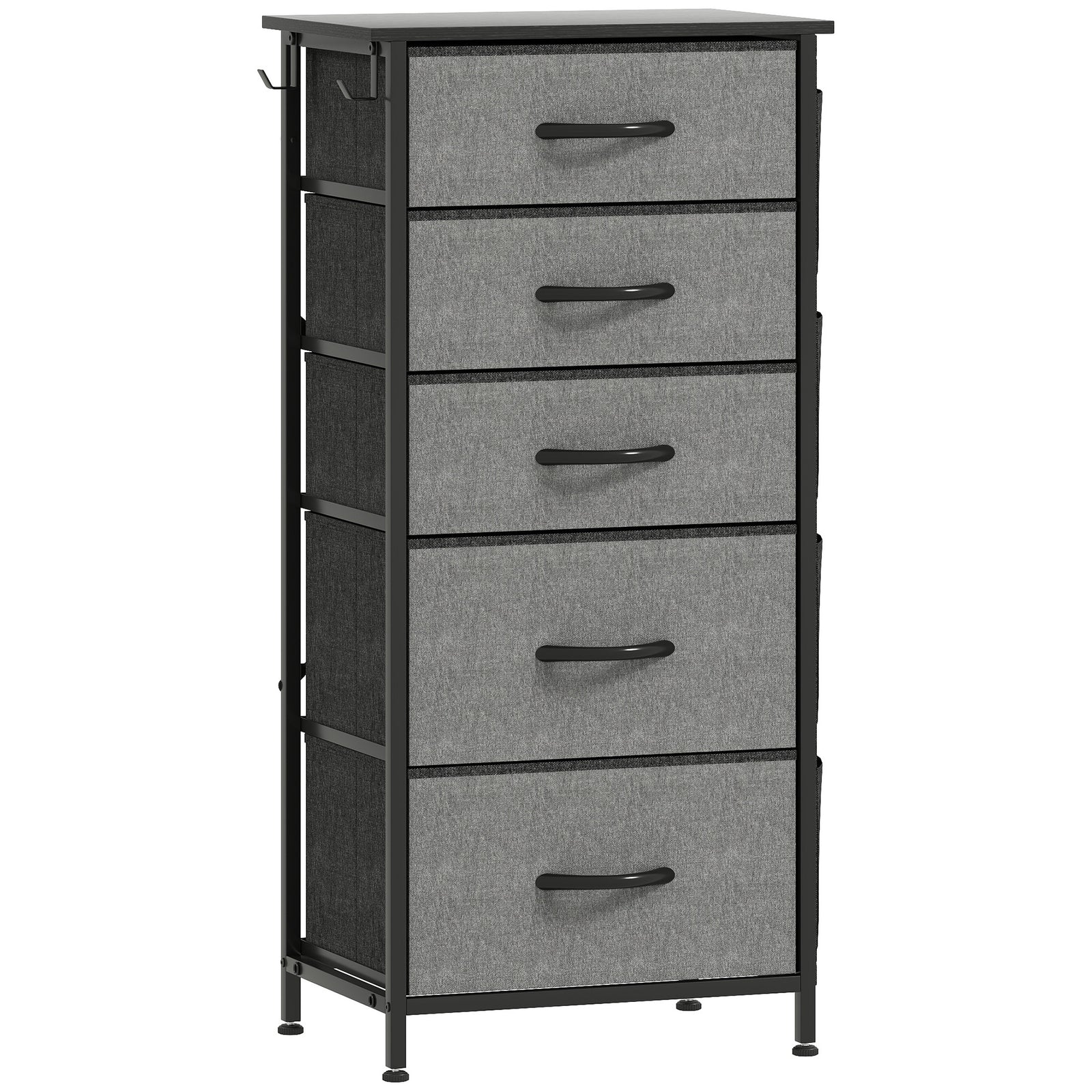 Chest of Five Fabric Drawers - Charcoal Grey