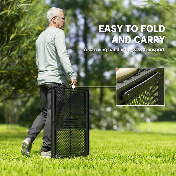 Folding Grill Table, 4.5ft Portable Camping Table with 2 Wing Panels, Height Adjustable Metal Picnic Table for Camping, Picnic and BBQ, Black
