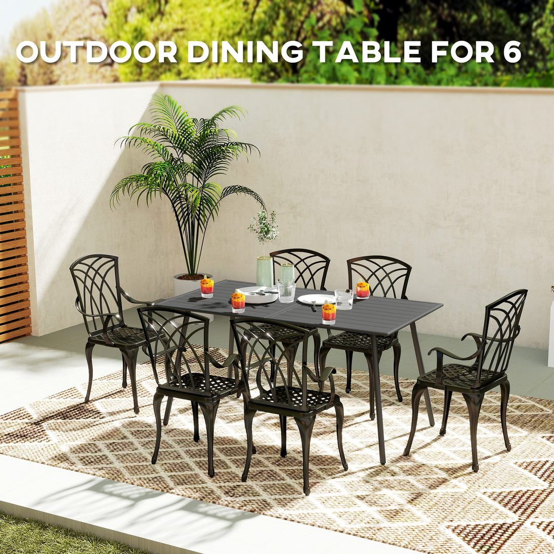 Rectangle Garden Table with Slat Top, Steel Frame, Outdoor Table for 6 Person, 150 x 80 x 74 cm, Grey