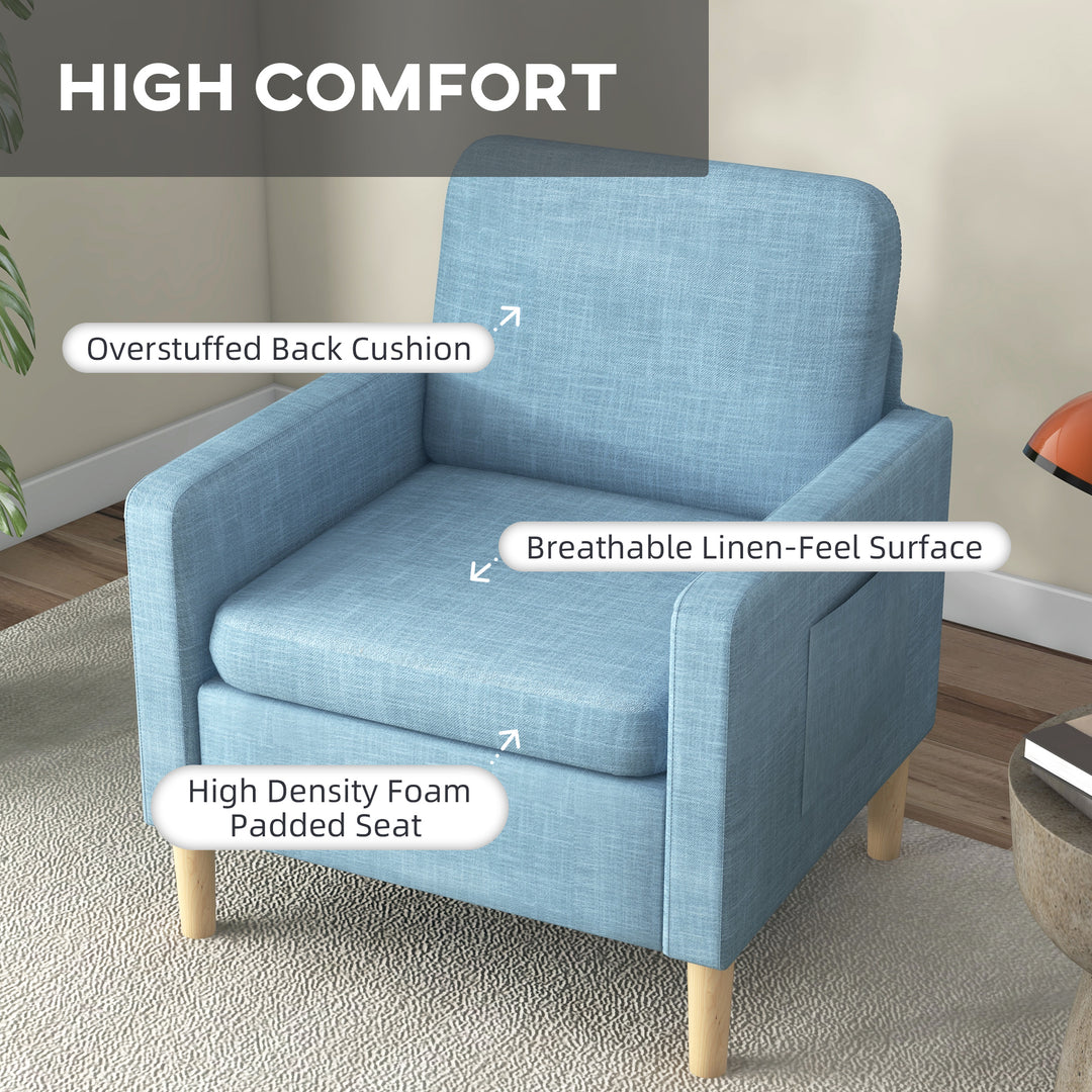 Modern Accent Chair, Comfy Fireside Chair, Upholstered Armchair for Living Room, Bedroom, Home Office, Blue