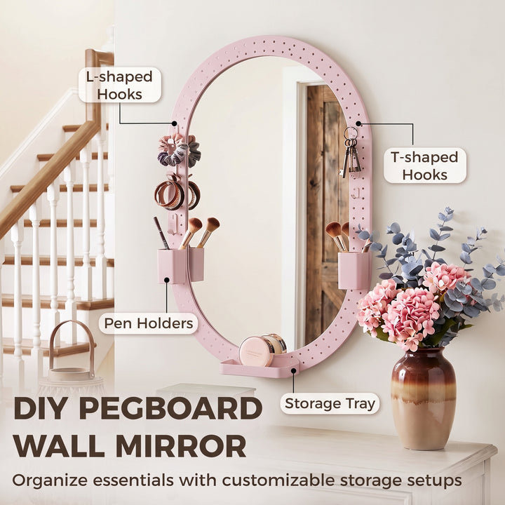 Oval Wall Mirror, 60 x 90 cm Decorative Hanging Mirror with Pegboard - view 4