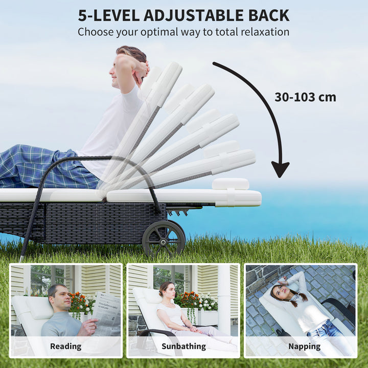 MCL 2 Seater Rattan Sun Lounger Set with Side Table Black