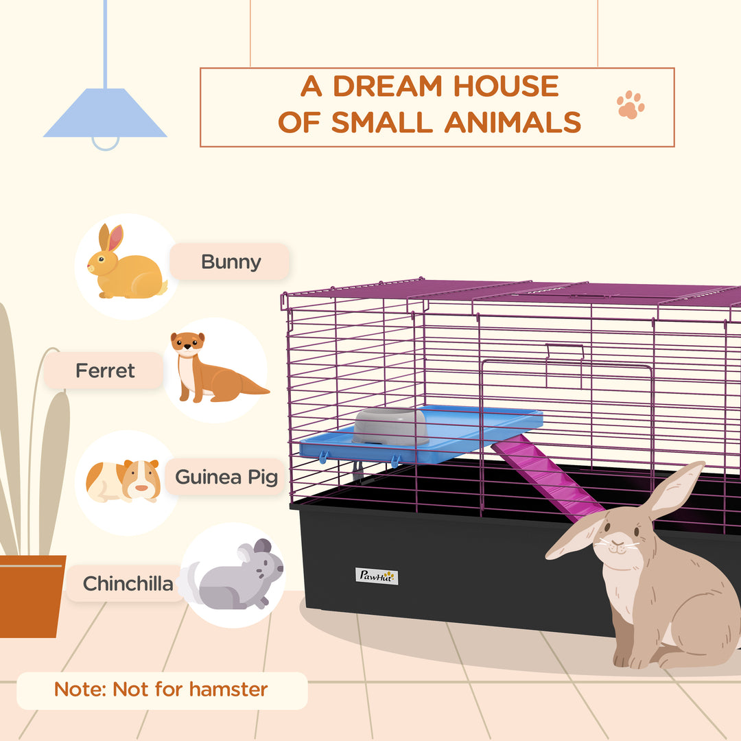 PawHut Chinchillas Small Rabbit Guinea Pig Small Animal Cage, Pet Playhouse, with Platform, Ramp, 99 x 52 x 53cm, Black | Aosom UK