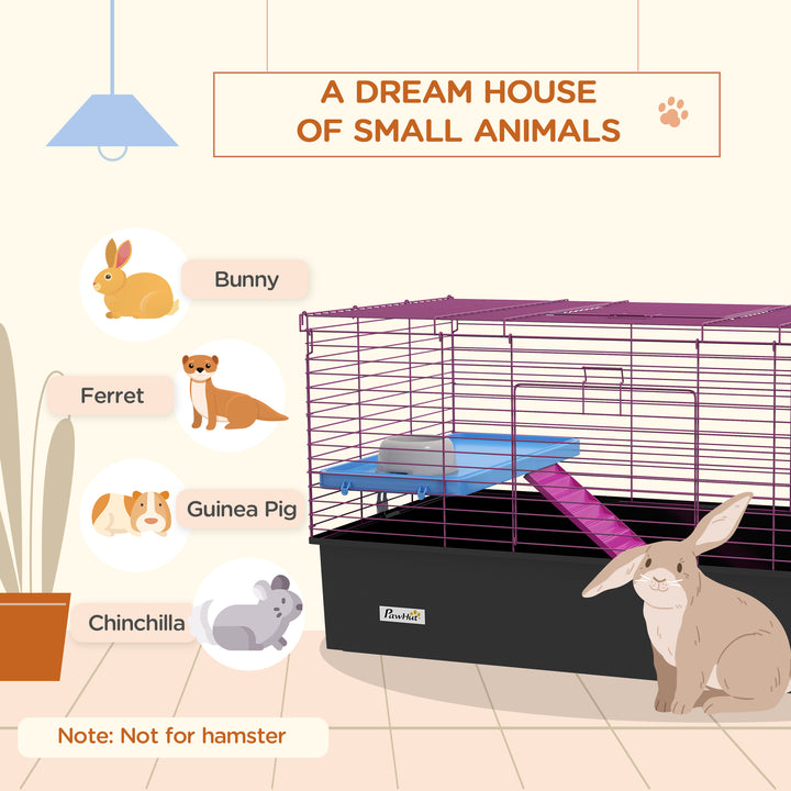 PawHut Chinchillas Small Rabbit Guinea Pig Small Animal Cage, Pet Playhouse, with Platform, Ramp, 99 x 52 x 53cm, Black | Aosom UK