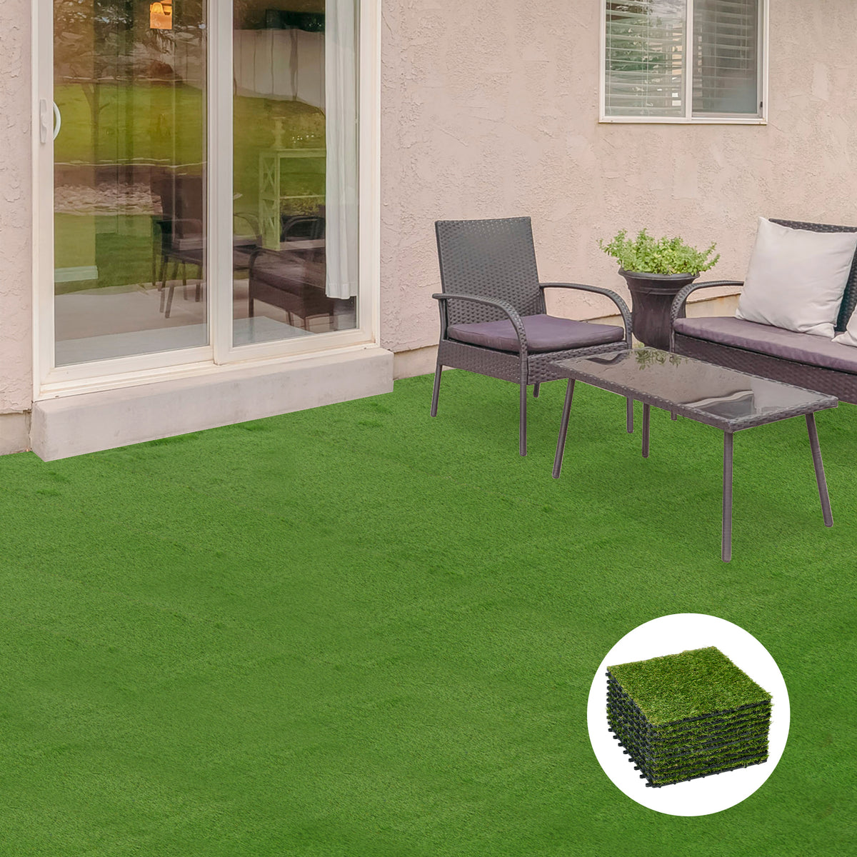 10-Piece Artificial Grass Set, Weatherproof Turf Tiles, 25mm Pile - view 2