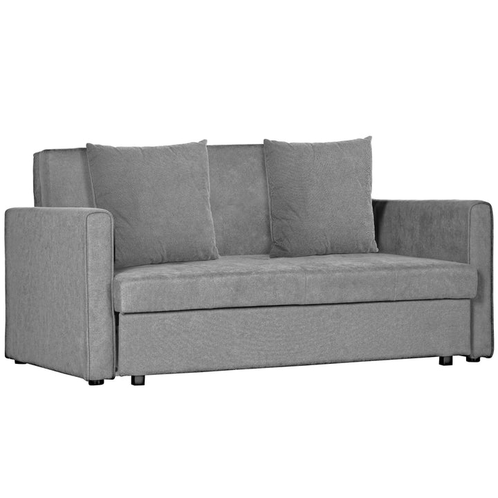 HOMCOM 2 Seater Sofa Bed, Convertible Bed Settee, Modern Fabric Loveseat Sofa Couch w/ Cushions, Hidden Storage for Guest Room, Light Grey