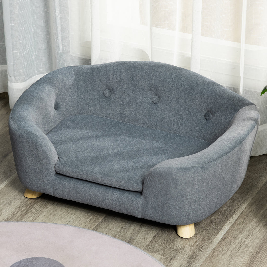 Dog Sofa Bed Pet Chair Couch with Water Resistant Fabric, Kitten Lounge with Soft Cushion, Wooden Frame for Mini Size Dogs - Grey