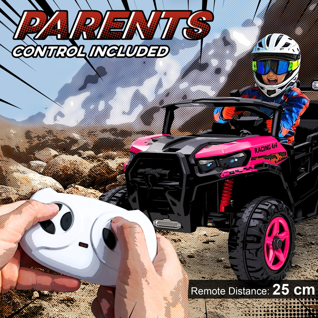 MCL 24V Electric Ride on Car, 2-Seater Electric Car for Kids with Remote, Bluetooth, Soft Start, Suspension Spring, Pink