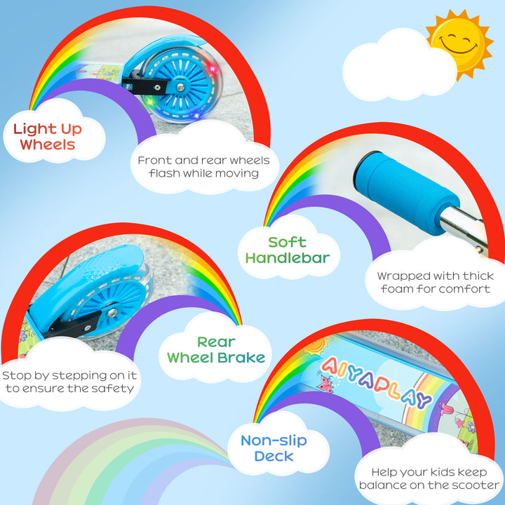 MCL Kids Scooter, with Lights, Music, Adjustable Height, Foldable Frame, for Ages 3-7 Years - Blue