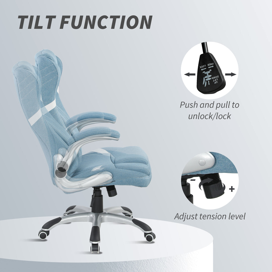 Linen-Look Office Chair, with Adjustable Height and Tension - Blue