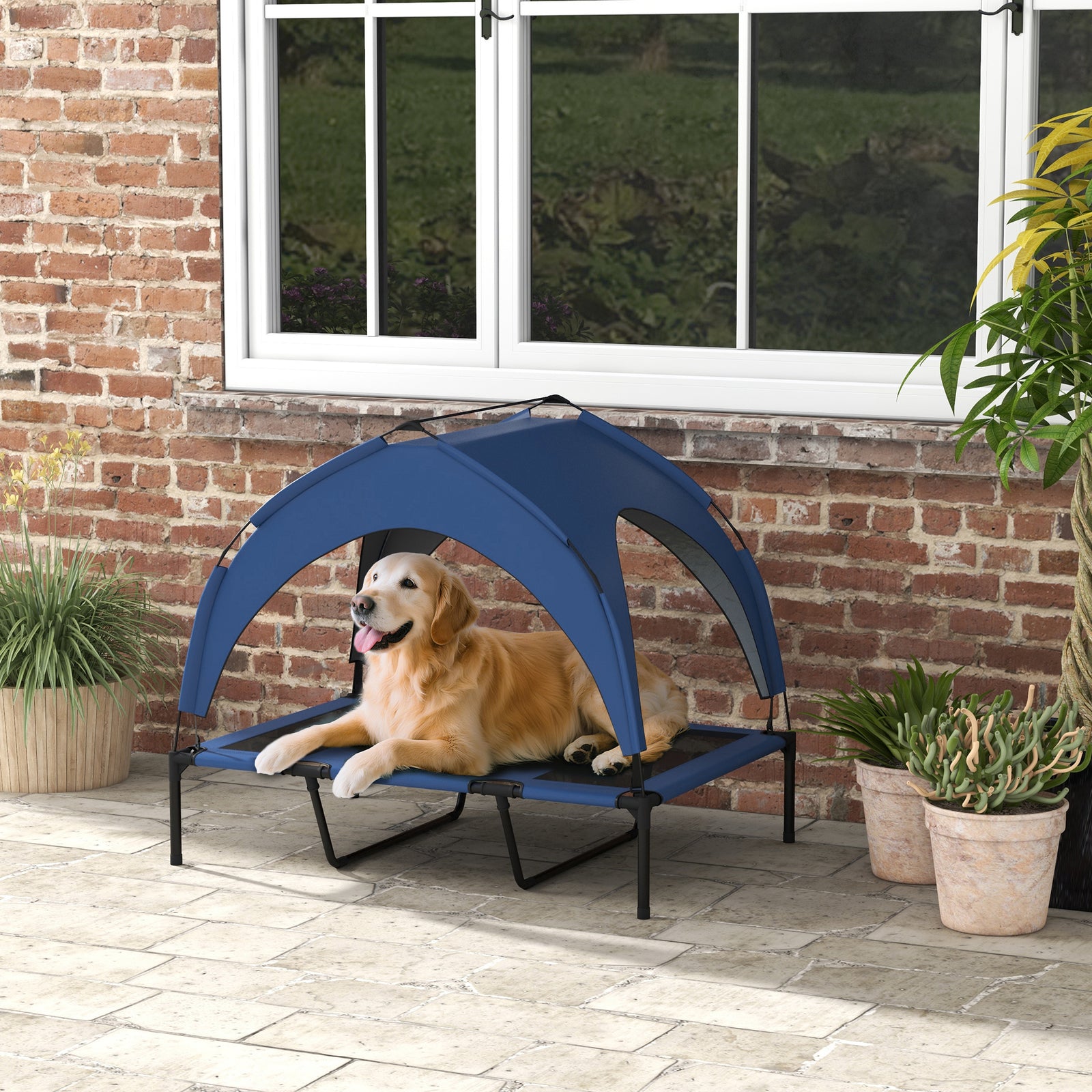 Cooling Raised Pet Bed w/ Washable Breathable Mesh, for Large Dogs, 106 x 76 x 94cm - Dark Blue