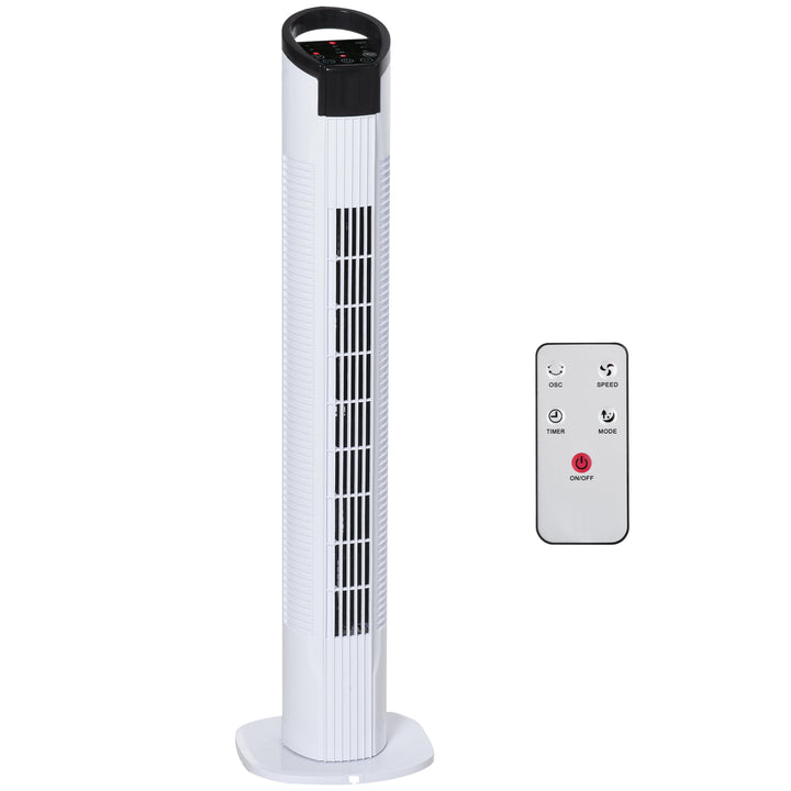 HOMCOM Tower Fan Freestanding, 3 Speeds 3 Modes, 7.5h Timer, 70 Oscillation, LED Display, 5M Remote, Black/White | Aosom UK