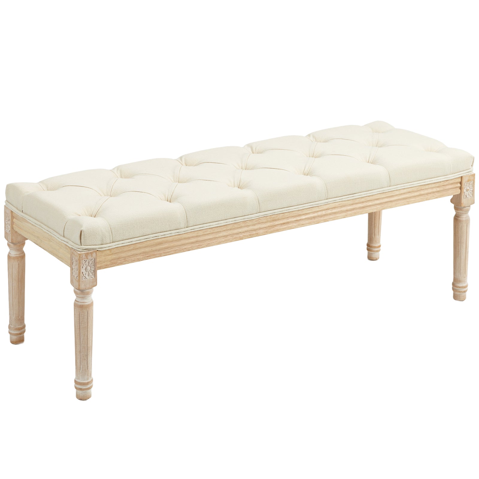 Vintage Wooden Bed End Bench - Cream White