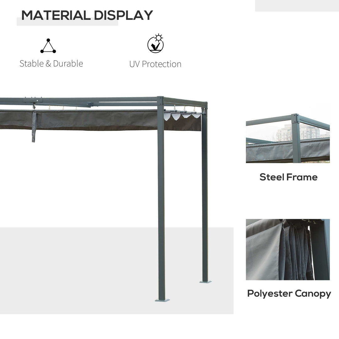 3 x 2m Metal Outdoor Pergola with Retractable Roof, Outdoor Gazebo Canopy Shelter with Drainage Holes for Garden, Patio, Lawn, Grey