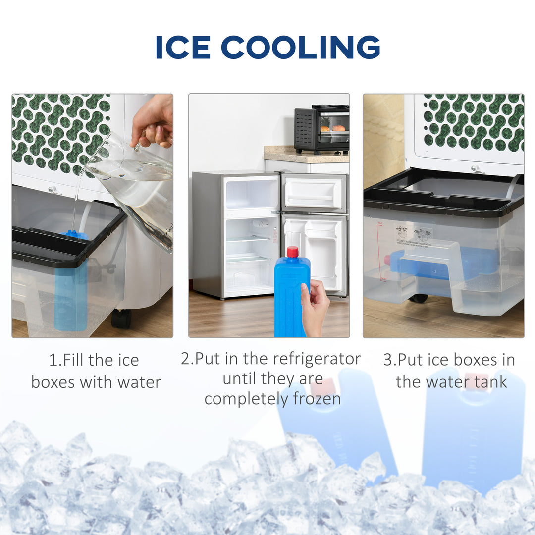 HOMCOM Portable Air Cooler, Evaporative Anion Ice Cooling Fan Water Conditioner Humidifier Unit w/3 Speed, Remote Controller, Timer | Aosom UK