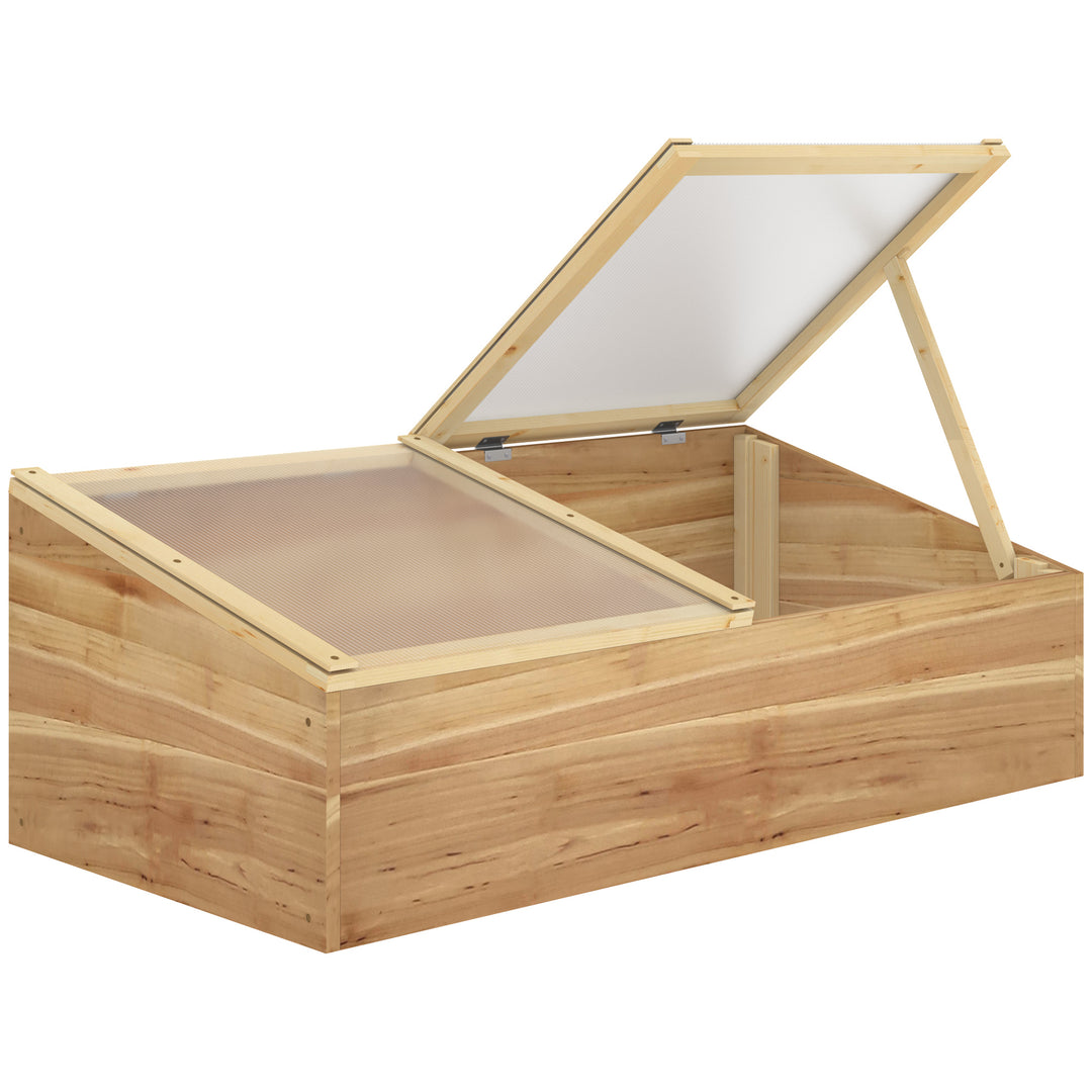 Wooden Cold Frame Greenhouse Garden Polycarbonate Grow House with Independent Openable Top Covers for Flowers, Vegetables, Plants, 100 x 50 x 36 cm, Natural