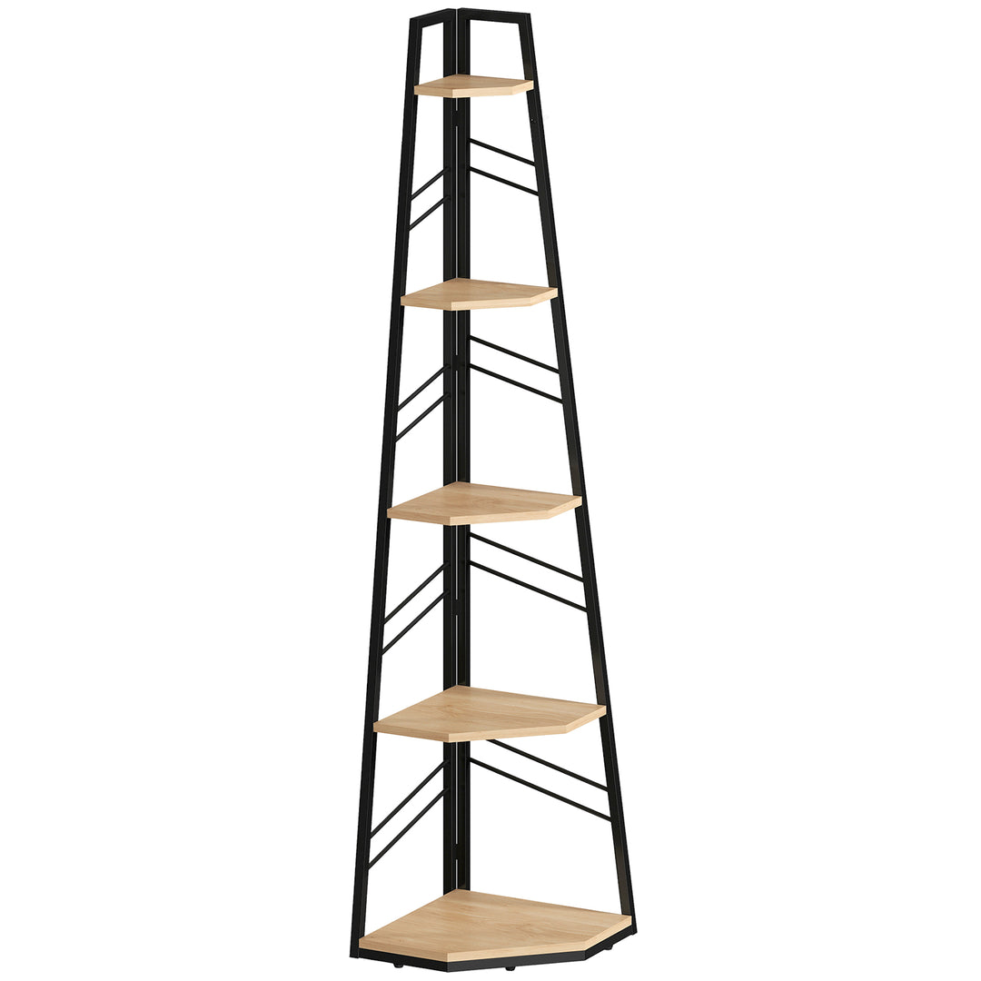 Corner Bookcase, 5-Tier Floor Standing Bookshelf, Shelving Unit for Li