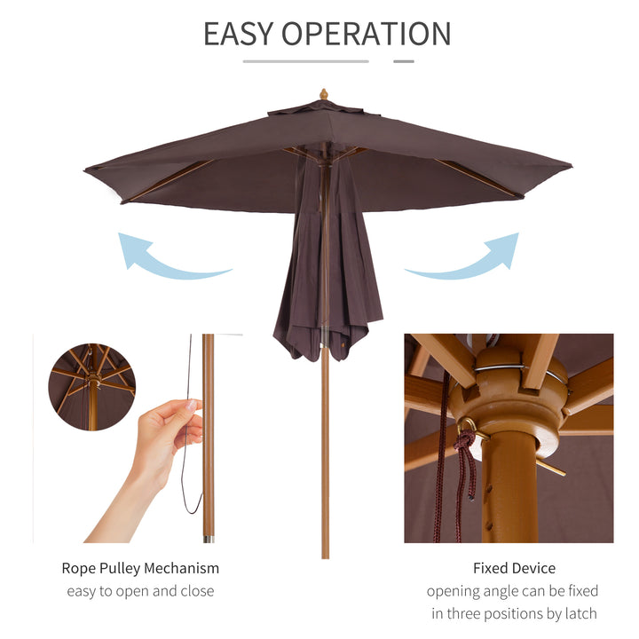 Outsunny Elegant Wooden Garden Parasol: 2.5m Patio Sunshade with UV Protection, Coffee Hue | Aosom UK