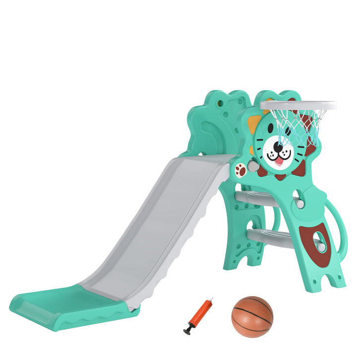 Baby Slide with Basketball Hoop, Climber, Easy to Assemble Kids Slide 