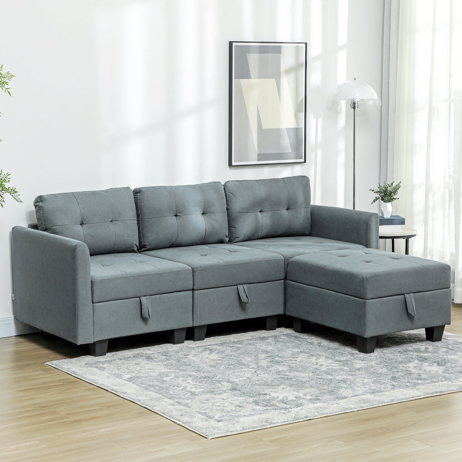 L' Shape Modular Sofa, with Storage - Dark Grey