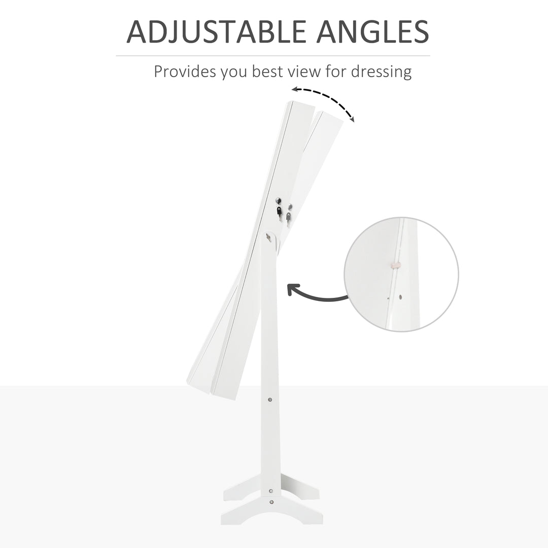 MCL Full Length Mirror with Storage, Jewellery Cabinet with Mirror, Adjustable Angle and Stand, Lockable Jewellery Organiser for Bedroom Dressing Room, White