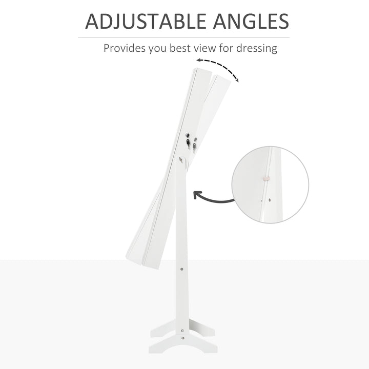 MCL Full Length Mirror with Storage, Jewellery Cabinet with Mirror, Adjustable Angle and Stand, Lockable Jewellery Organiser for Bedroom Dressing Room, White