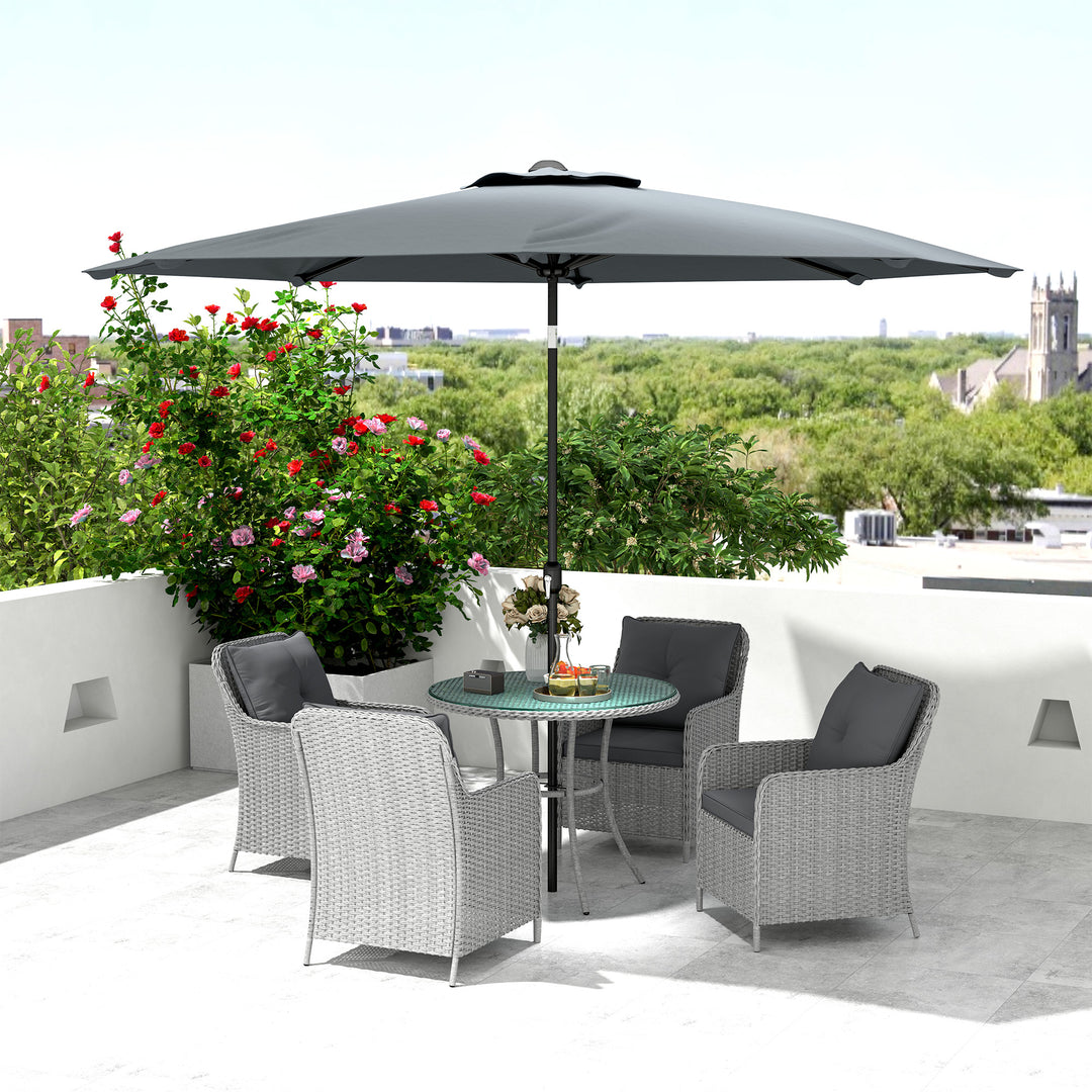 4 Seater Rattan Dining Set with Parasol & Cushions - Light Grey
