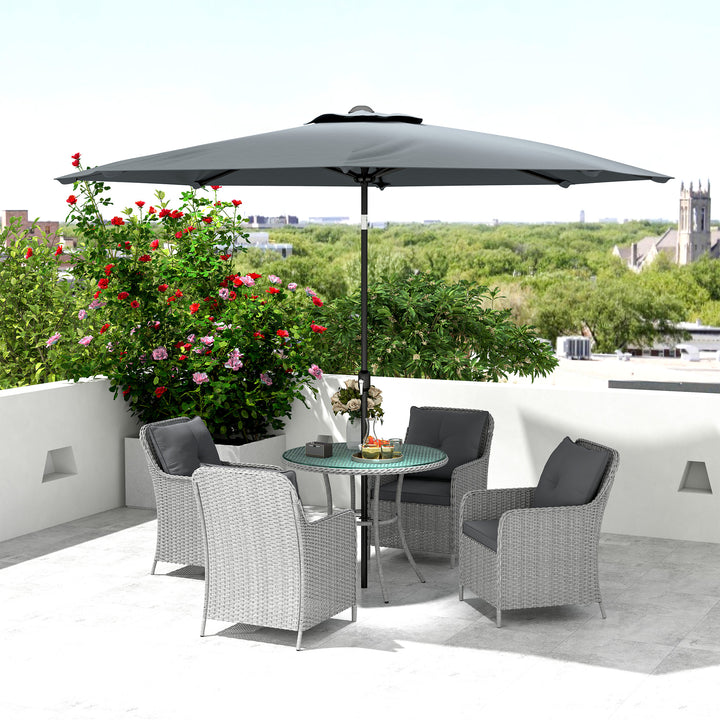 4 Seater Rattan Dining Set with Parasol & Cushions - Light Grey