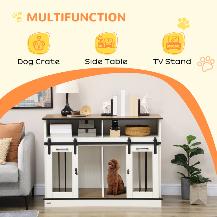 Dog Crate Furniture for Small and Large Dogs, with Movable Divider - White